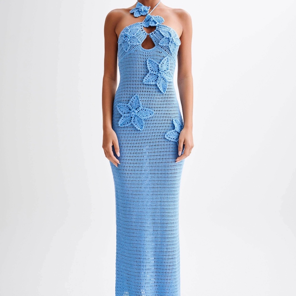 Meshki Blue Crochet Maxi Dress